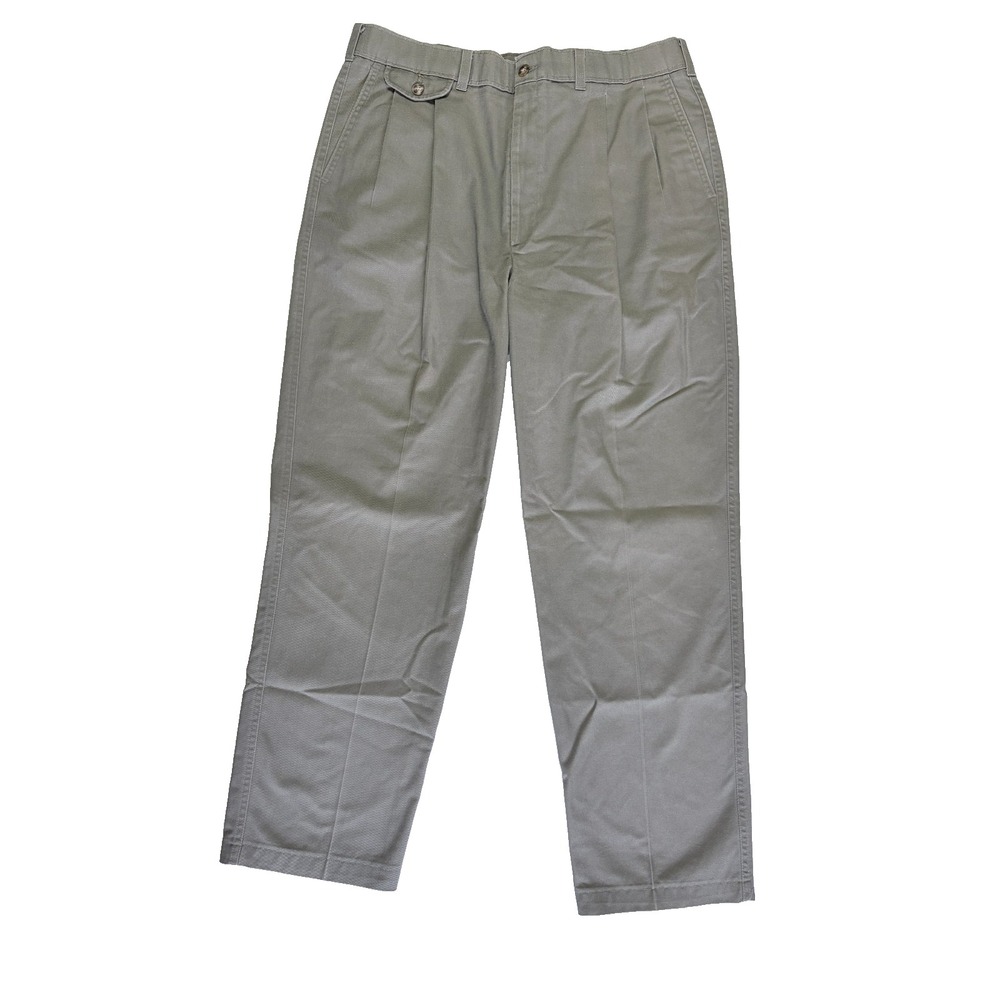 Vintage 90s Haggar Mens 36x30 Pleated Pants 100% Cotton Gray Chinos